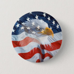 Patriotic Bald Eagle American Flag Button