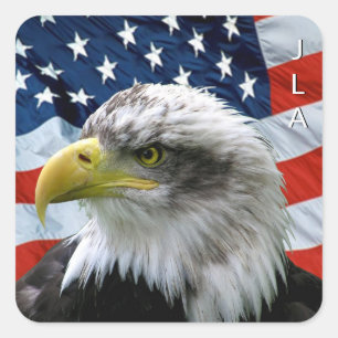 Patriotic Bald Eagle American Flag Monogrammed Vierkante Sticker
