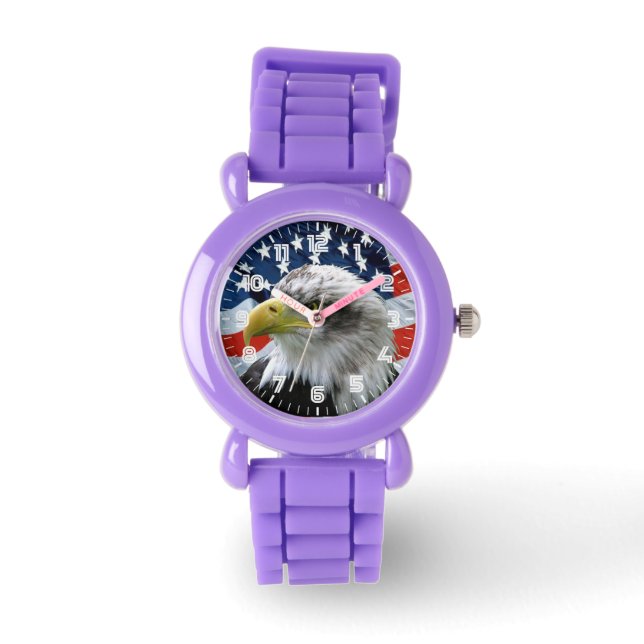 Patriotic Bald Eagle American Flag Watch Horloge (Voorkant)