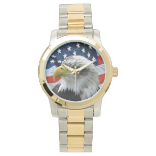 Patriotic Bald Eagle American Flag Watch Horloge