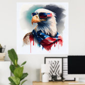Patriotic Bald Eagle Poster (Thuiskantoor)