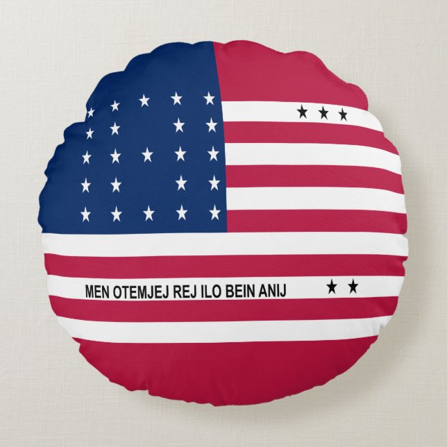 Patriotic Bikini Atoll Flag Rond Kussen (Voorkant)