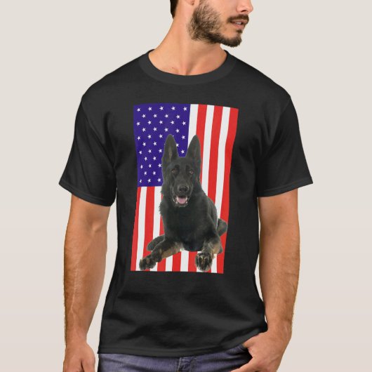 Patriotic Black German Shepherd American Flag T-shirt (Voorkant)