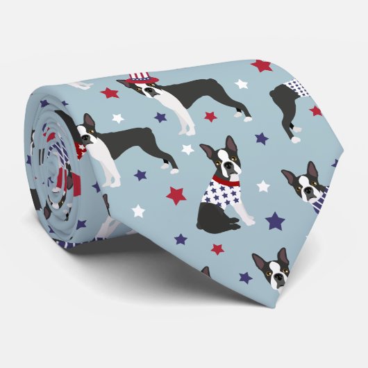 Patriotic Boston Terrier Dog Stropdas (Opgerold)