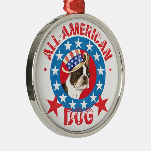Patriotic Boston Terrier Metalen Ornament (Rechts)