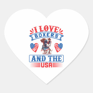 Patriotic Boxer Dog Hart Sticker