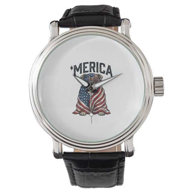 Patriotic Bulldog 'Merica Vintage Vector Shirt Des Horloge (Voorkant)