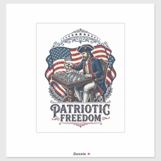 Patriotic Chess Player Vector Graphic Tee Sticker (Vel)