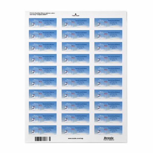 Patriotic Christmas Snowman - Retourlabel Etiket (Full Sheet)