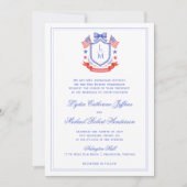 Patriotic Crest w/ US Flags | Monogram Wedding Kaart (Voorkant)