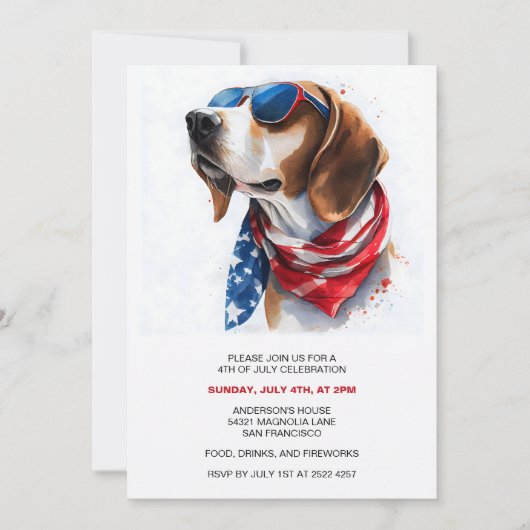 Patriotic Dog  Foxhound 4th Of July Invitations (Devant)