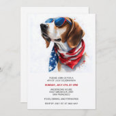 Patriotic Dog  Foxhound 4th Of July Invitations (Devant / Derrière)