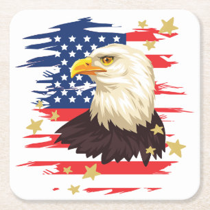 Patriotic Eagle USA Flag Stars Papieren Onderzette Vierkante Kartonnen Onderzetter