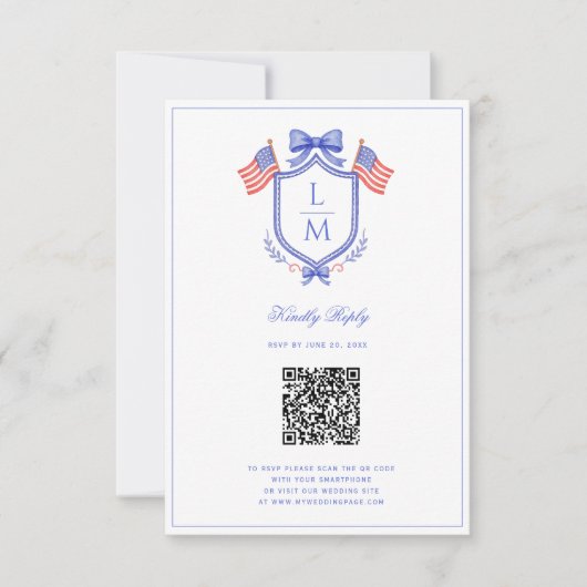 Patriotic Flag Crest | Monogram Wedding | QR RSVP (Devant)