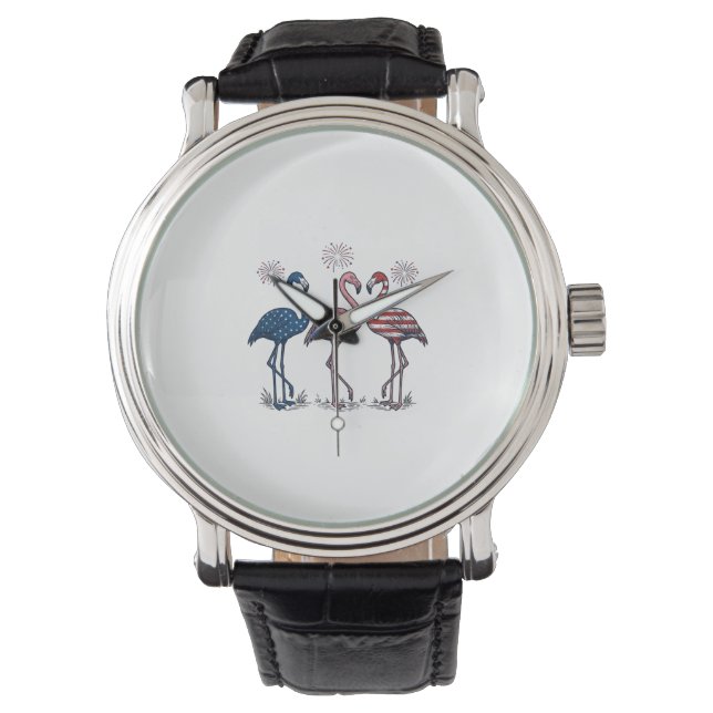 Patriotic Flamingo Trio Vintage Engraving Design_1 Horloge (Voorkant)