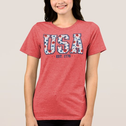 Patriotic Floral USA 1776 Tri-Blend Shirt (Voorkant)