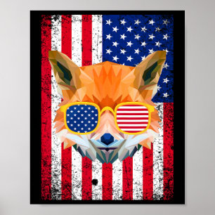 Patriotic Fox 4th of July Zonnebril Amerikaanse FL Poster
