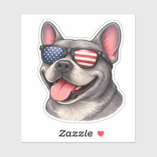 Patriotic French Bulldog Wearing American Flag Sticker