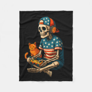 Patriotic Gamer Skeleton Gaming Videogames Cat Bo Fleece Deken