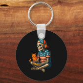 Patriotic Gamer Skeleton Gaming Videogames Cat Bo Sleutelhanger (Voorkant)