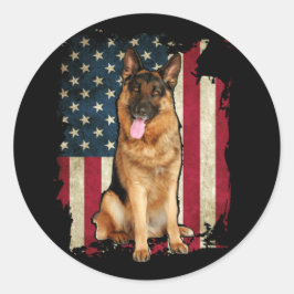 Patriotic German Shepherd American Flag Dog Ronde Sticker