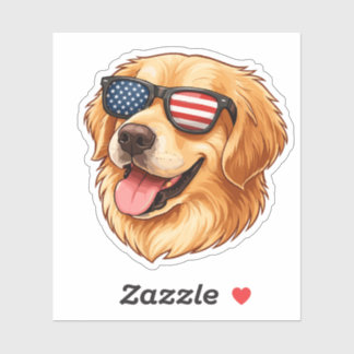 Patriotic Golden Retriever with American Flag Sticker