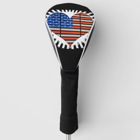 Patriotic Heart American Flag Golfheadcover (Voorkant)