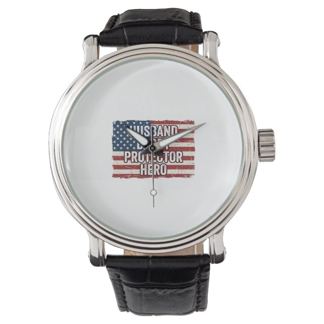 Patriotic Husband Daddy Protector Hero Flag Shirt  Horloge (Voorkant)