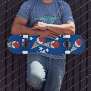 Patriotic Ice Cream Stars Motif Blue Skateboard