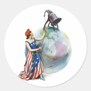  Patriotic Lady Liberty Magazine Hoesje Art Ronde Sticker