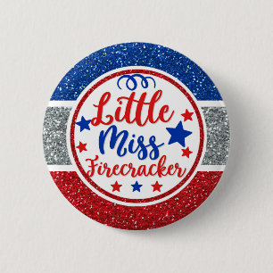 Patriotic Little Miss Firecracker Glittery Ronde Button 5,7 Cm
