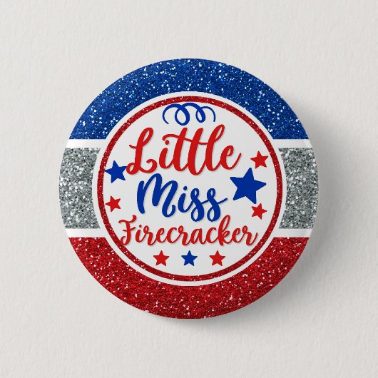Patriotic Little Miss Firecracker Glittery Ronde Button 5,7 Cm (Voorkant)