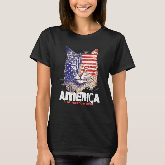 Patriotic Maine Coon Face Independence Day Feline  T-shirt (Voorkant)