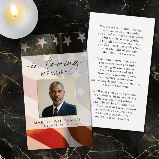 Patriotic Military Funeral Photo Prayer Card