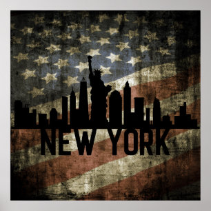 Patriotic New York Skyline  Amerikaanse vlag Poster