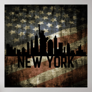 Patriotic New York Skyline  Amerikaanse vlag Poster