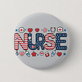 Patriotic Nurse Badge - Cute USA Ronde Button 5,7 Cm