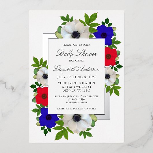 Patriotic Panda Anemone Baby shower Folie Uitnodiging (Voorkant)