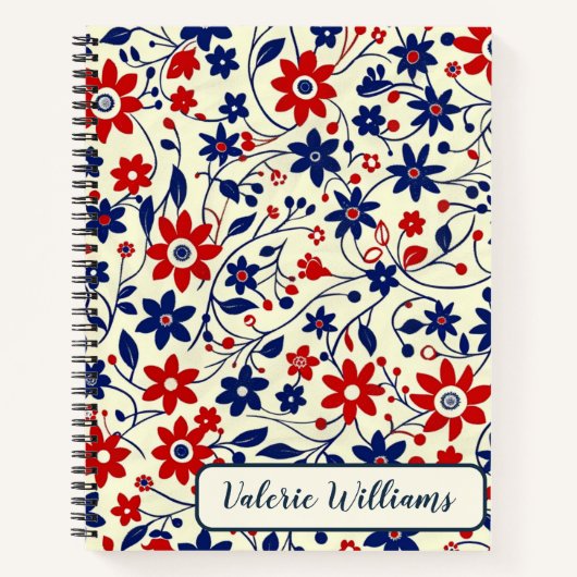 Patriotic Red White Blue Floral Pattern Notitieboek (Voorkant)