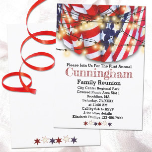 Patriotic Red White Blue Lights Family Reunion Kaart
