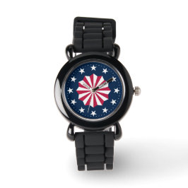 Patriotic Red White Blue Stars Stripes Rosette Horloge