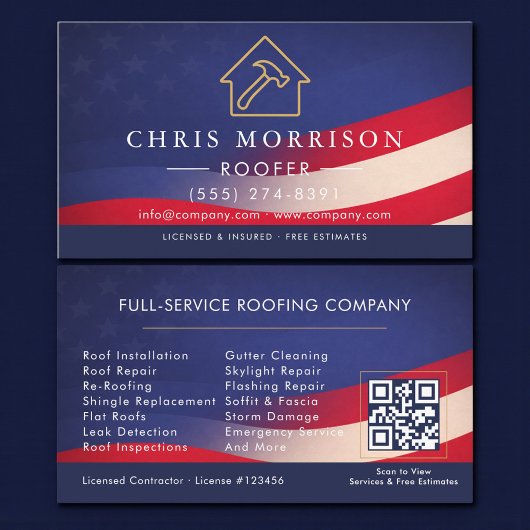 Patriotic Roofing Roofer QR Code Professional Visitekaartje