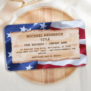 Patriotic Rustic Wood American Flag Visitekaartje