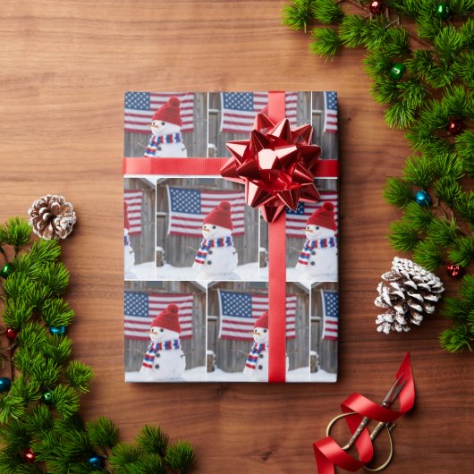 Patriotic Snowman With American Flag Cadeaupapier (Feestdagen Geschenken)