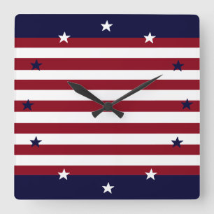 PATRIOTIC STARS AND STRIPES CLOCK VIERKANTE KLOK