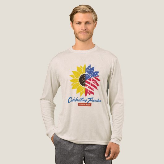 Patriotic Sunflower 4th of July Long Sleeve Tee Tri-Blend Shirt (Voorkant)