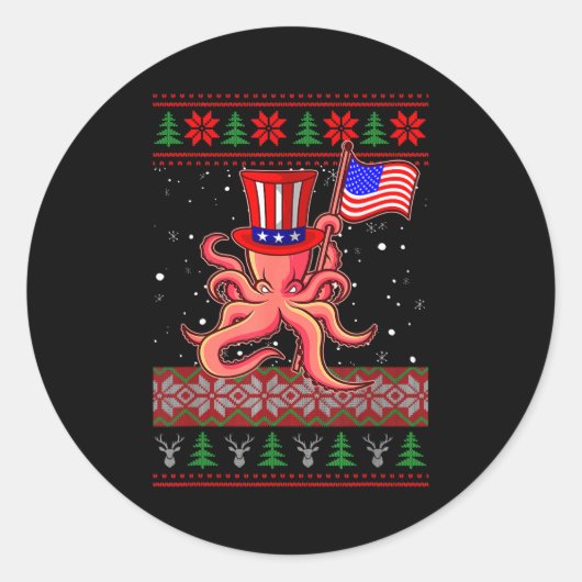 Patriotic Ugly Christmas Sweater Women Kids Men Ronde Sticker (Voorkant)