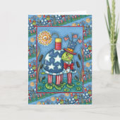 PATRIOTIC UNCLE SAM TURTLE, FUNNY FIRECRACKER Cute Feestdagen Kaart (Voorkant)