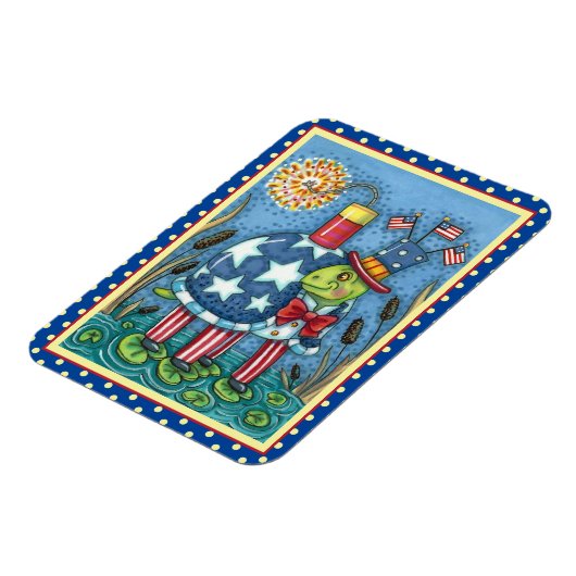 PATRIOTIC UNCLE SAM TURTLE, FUNNY FIRECRACKER Cute Magneet (Linkerzijde)