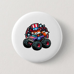 Patriotic USA Fox 4th July Monster Truck Amerikaan Ronde Button 5,7 Cm